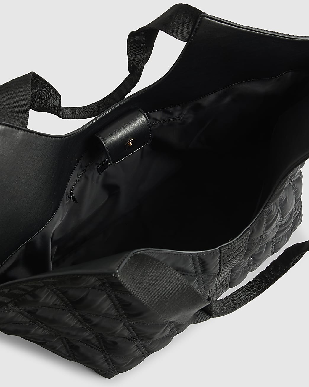 Black Padded Webbing Detail Shopper Bag