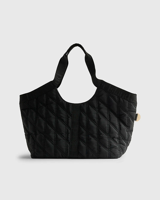 Black Padded Webbing Detail Shopper Bag